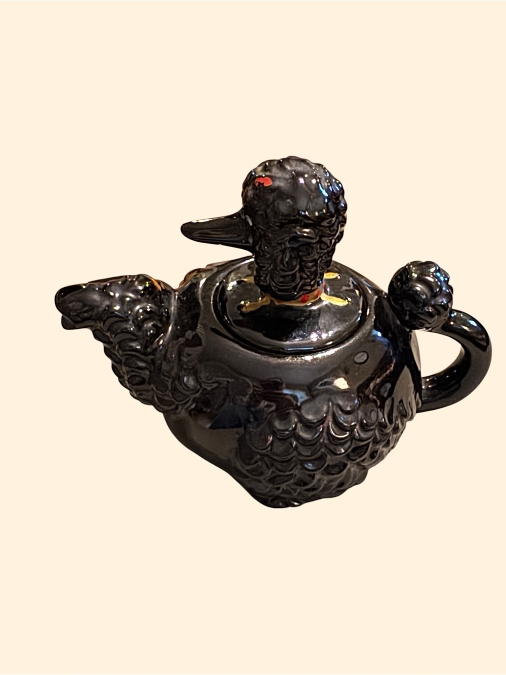 Vintage Black Ceramic Poodle Teapot Figural Kitsch Retro Decor